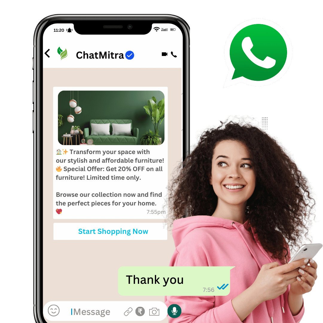 A business owner using WhatsApp marketing on Chat Mitra
